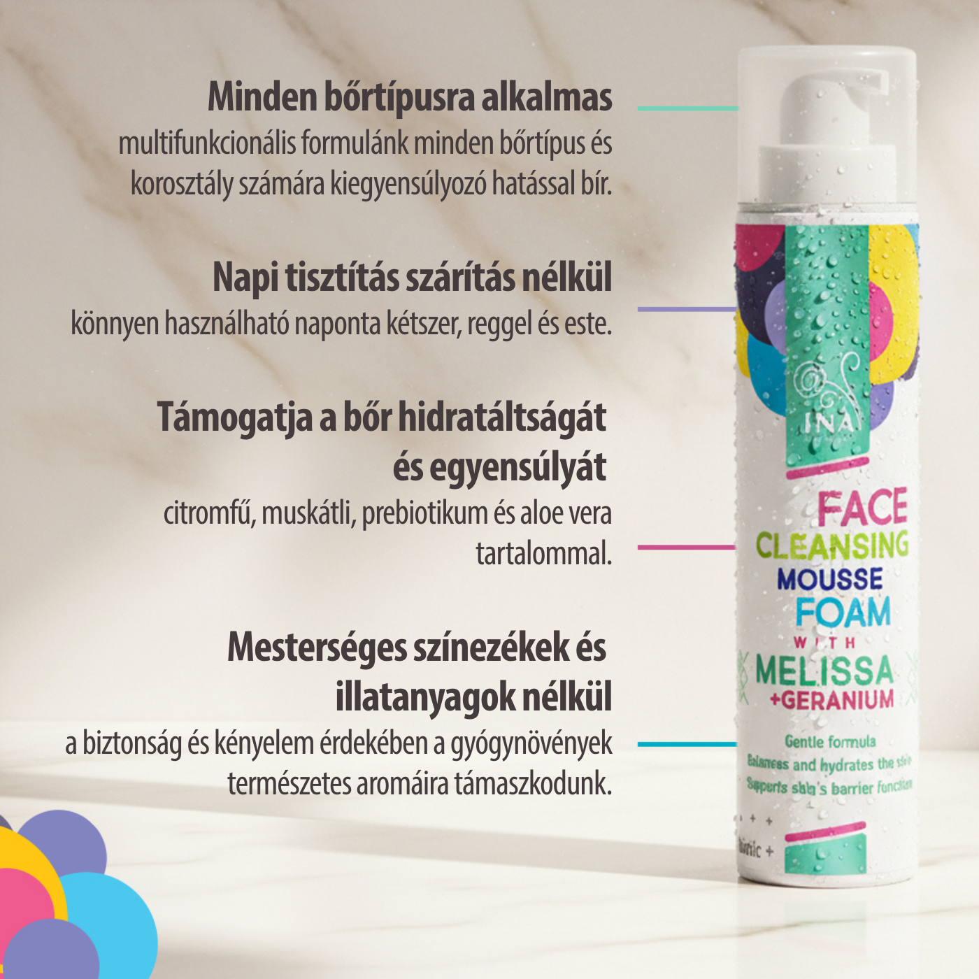 Természetes Tisztító hab Arcra Citromfűvel és Geránium - minden bőrtípusra