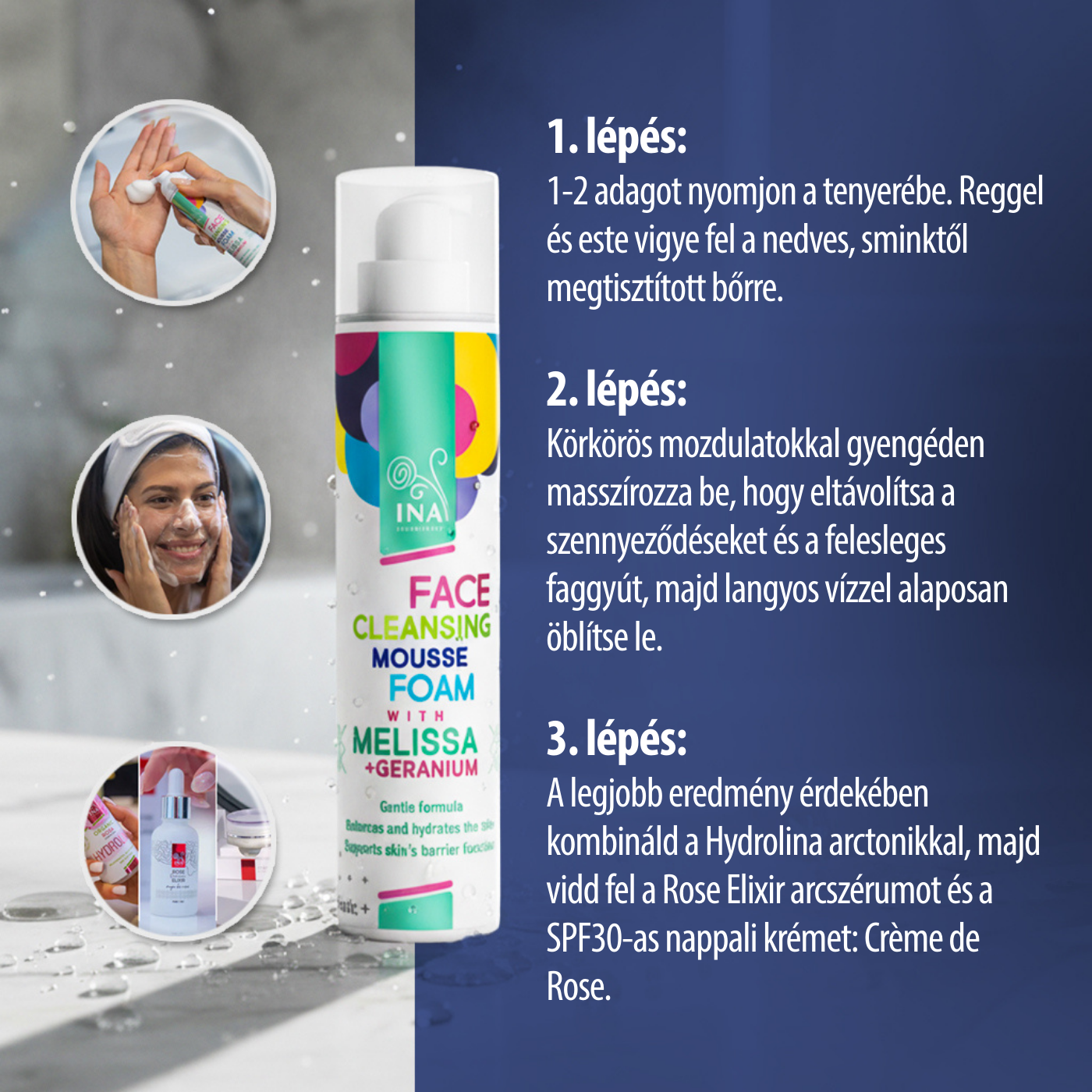 Természetes Tisztító hab Arcra Citromfűvel és Geránium - minden bőrtípusra